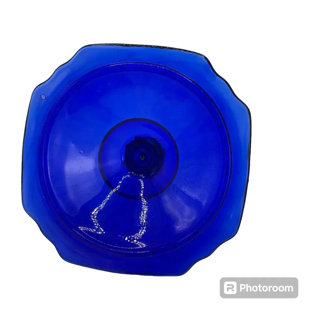 Vintage Cobalt‎ Blue Princess Pattern Depression Glass Candy Dish LID READ